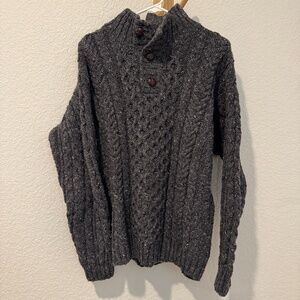 L.L. Bean Cable Irish Fisherman Sweater Button Mock Men's Regular